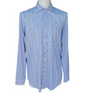 ETRO Milano SZ 39 Blue, Green & White Stripe Men's Cotton Button Up Shirt